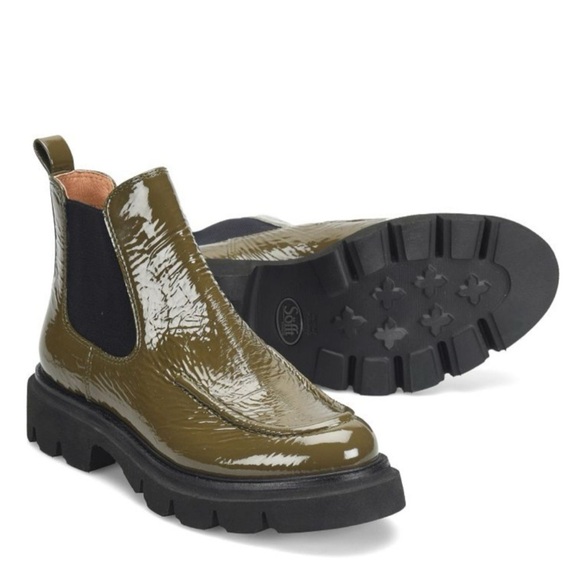 Sofft Samira Olive Green Patent Leather Chelsea Boots size 6.5 M - Picture 1 of 10